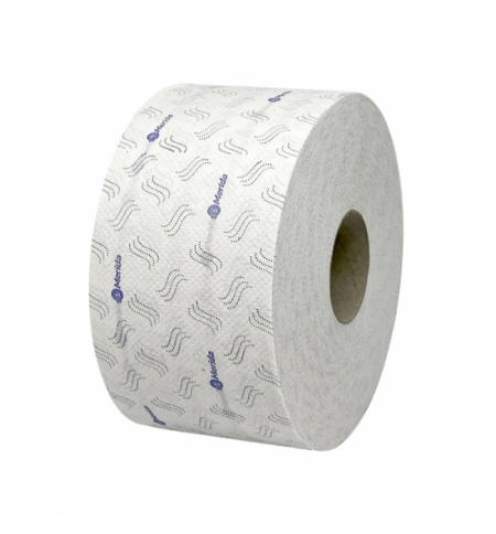 фото: Туалетная бумага Merida Top Print Mini Blue в рулоне, 2 слоя, белая, синий рисунок, 170м, 12шт/уп, T